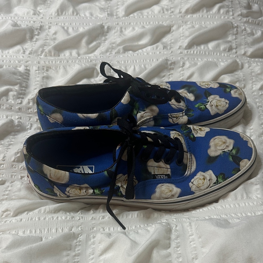 Vans Blue and White Floral Canvas Shoes